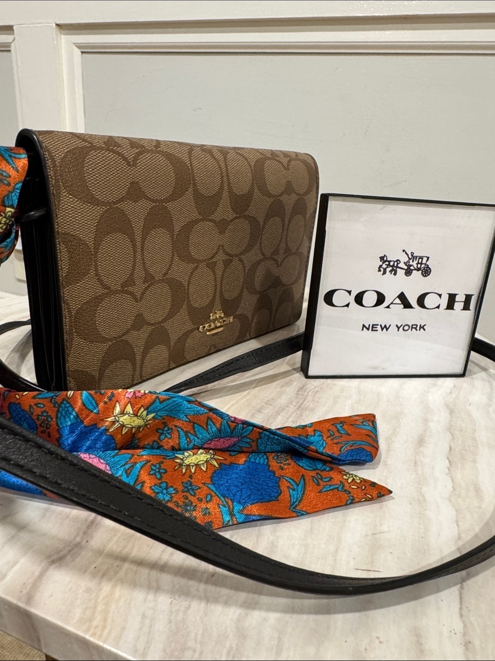 Coach Bag Anna Brown Signature Clutch Foldover Crossbody